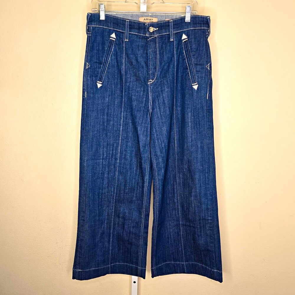 Ariat Womens 31R Dark Wash Ultra High Rise Bria Wide-Leg Denim Jeans *Hemmed